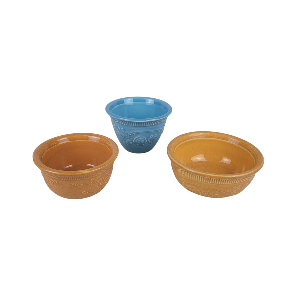 Vintage Homer Laughlin Oven Serve Ceramic Ramekin Custard Set Floral Embossed‎